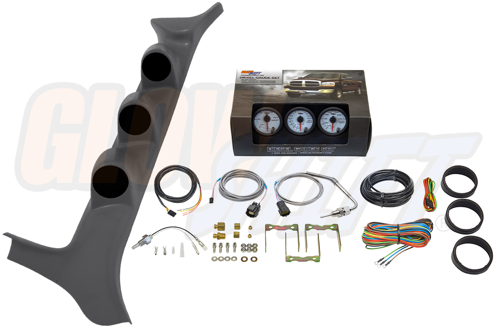 GlowShift W7 Boost EGT Trans Temp Gauges + Gray Pod for 92-97 Ford